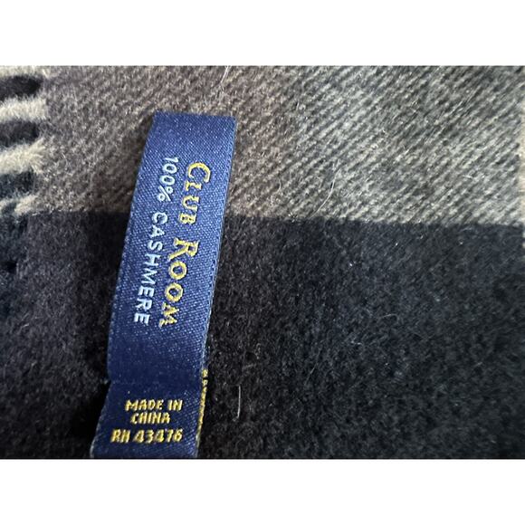 CLUB ROOM Men's Plaid 100% Cashmere Scarf Brown Beige Black Fringe 65x12” - Picture 13 of 13